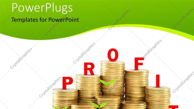  Presentation with growth - Stack of golden colored coins with plants depicting growth and profit, green colored curves