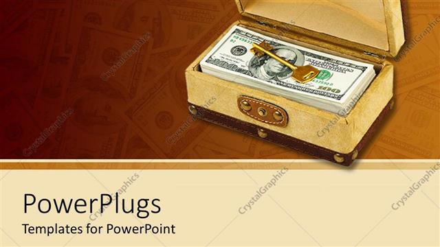  Presentation with key - Stack of hundred dollar bills and gold key in box