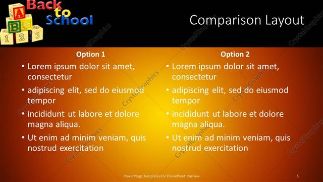 Comparison presentation slide layout