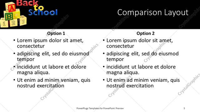 Comparison presentation slide layout