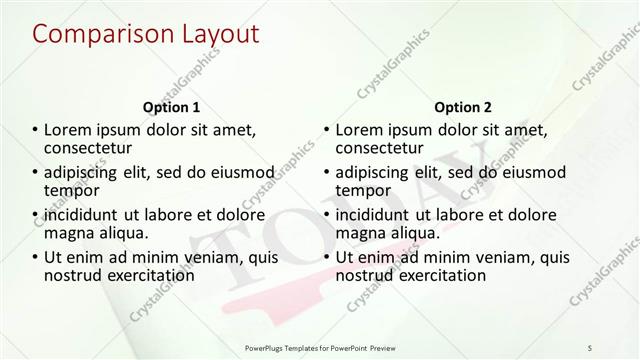 Comparison presentation slide layout