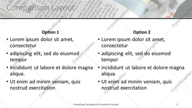 Comparison presentation slide layout