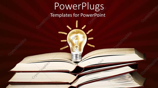  Presentation with bulb - Stack of open books with a light bulb on it
