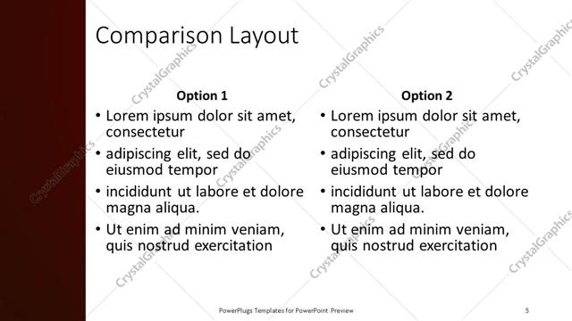 Comparison presentation slide layout