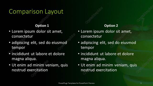 Comparison presentation slide layout