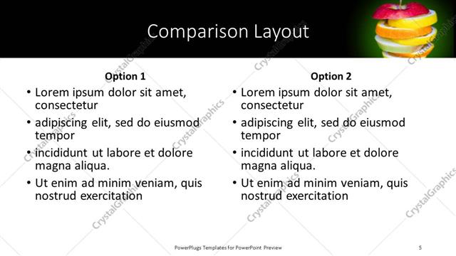 Comparison presentation slide layout