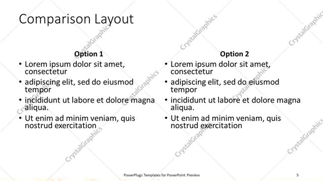 Comparison presentation slide layout