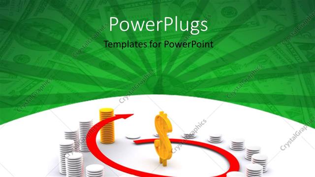  Presentation with gold silver - Stack of silver coins and an outstanding gold pile with a dollar symbol in the center