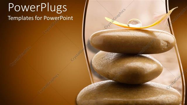  Presentation with water life - Stack of smooth stones with a feather and water bubble on top