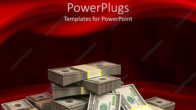  Presentation with dollar - Stacks of dollar bill over red colored background