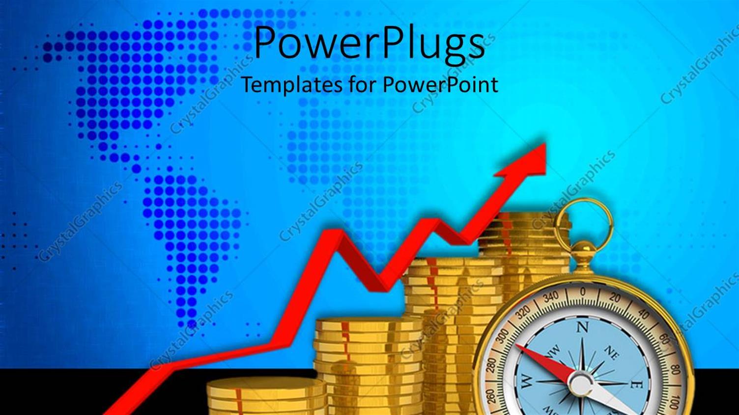 Featuring Stacks of Gold Coins and a Compass on a Blue Map Background