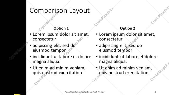 Comparison presentation slide layout