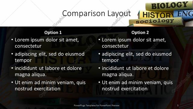 Comparison presentation slide layout
