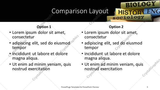 Comparison presentation slide layout