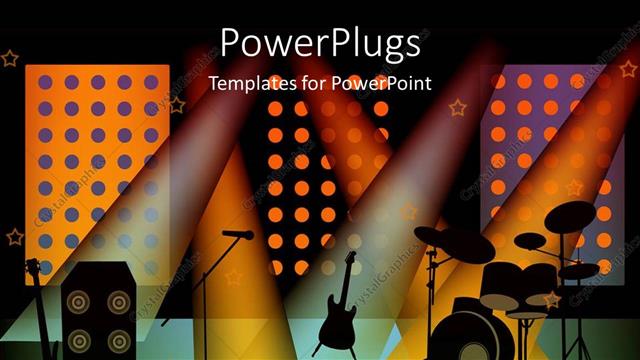  Presentation with stage - A stage set for a musical concert with a number of lights