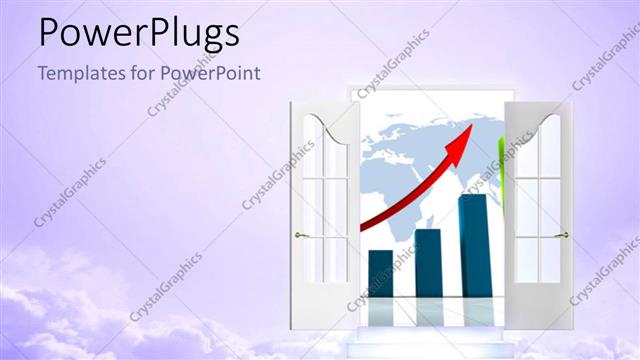  Presentation with open door - Stair to open door of financial profit with upward red arrow