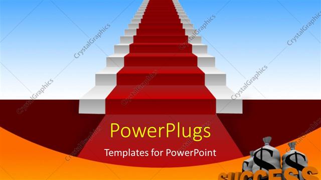  Presentation with red carpet - Stairs with laid red carpet leading to dollar sign