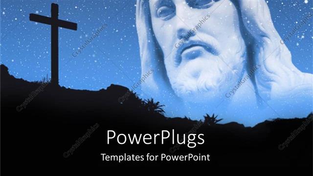  Presentation with blue stars - Stars in blue sky with back cross and image of Christ in sky