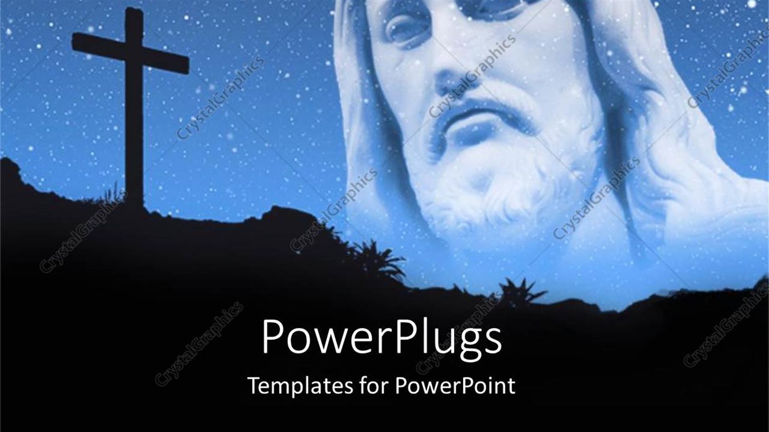 Featuring Stars in Blue Sky with Back Cross and Image of Christ in Sky