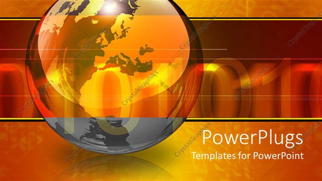  Presentation with art - State-of-art representation of the Globe on yellow, orange and red background with soft binary digits