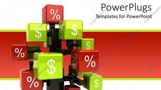  Presentation with percentage - State of art conceptual 3D tree with green cubes and dollar sign and red cubes with percentage symbol