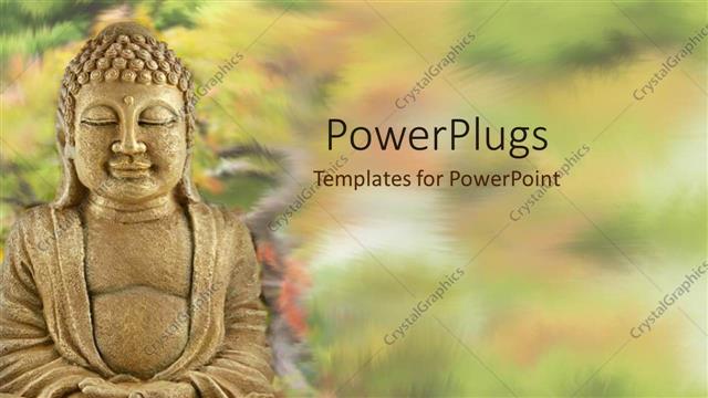  Presentation with blurred plants - A statue of Buddha surrounded by plants with blurred background