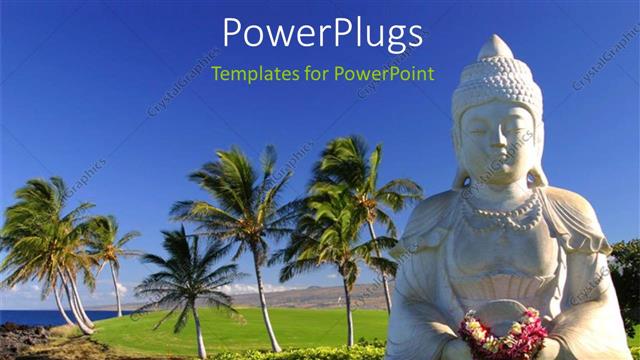  Presentation with buddha - A statue of budha with a number of palm trees in the background