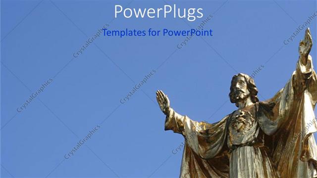  Presentation with religion - Statue of Jesus Christ with both hands raised on blue background?