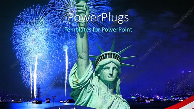  Presentation with fireworks - The statue of liberty with a lot of fireworks in the background