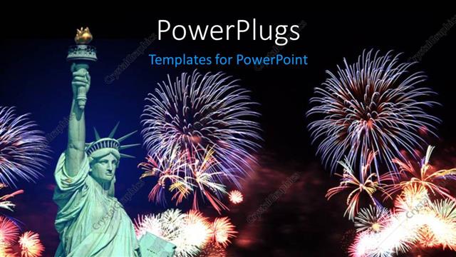  Presentation with fireworks - Statue of Liberty in New york  and 4th of July fireworks