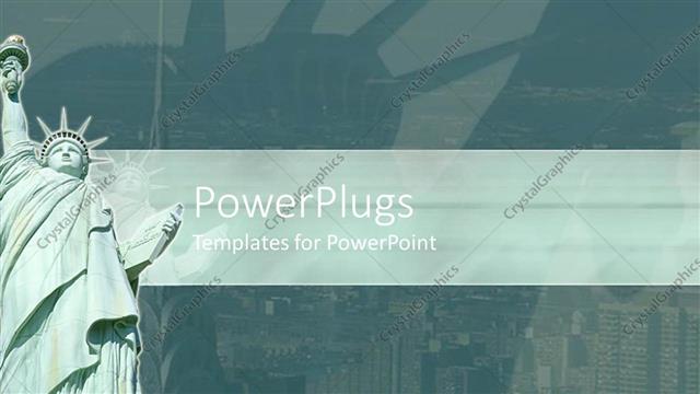  Presentation with liberty - Statue of Liberty with New York City in background, green banner