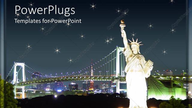  Presentation with bridges - Statue of Liberty at night with bridges and city skyline