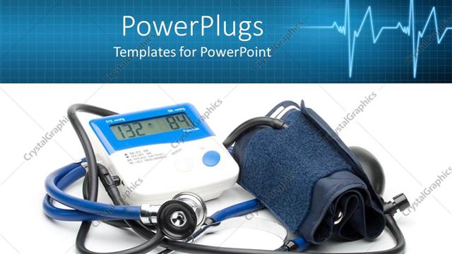  Presentation with blood - A stecthoscope and a blood pressue monitor in the background
