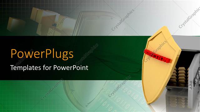  Presentation with shield - Steel safe shield near a safe depicting safety with shield and binary numbers