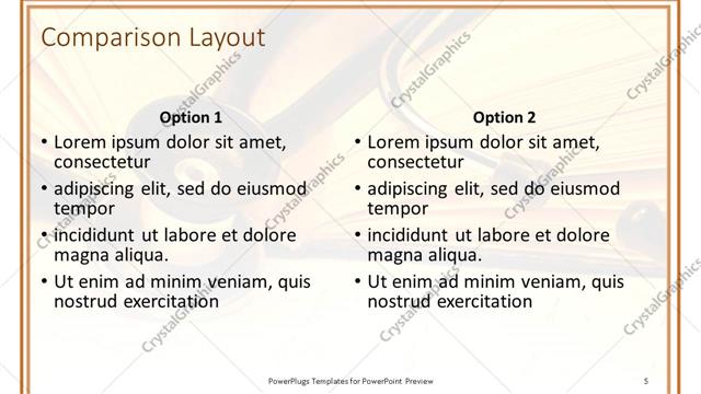 Comparison presentation slide layout