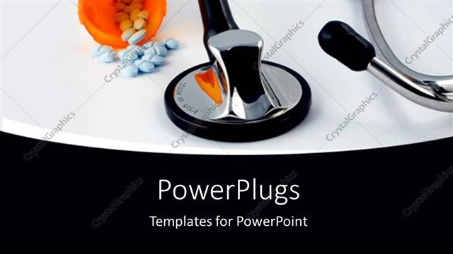  Presentation with medical pills - A stethoscope and and a number of pills
