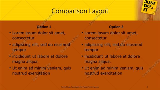 Comparison presentation slide layout
