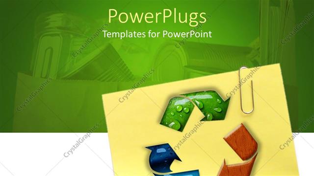 Presentation with symbol - Sticky note with recycling symbol and paperclip
