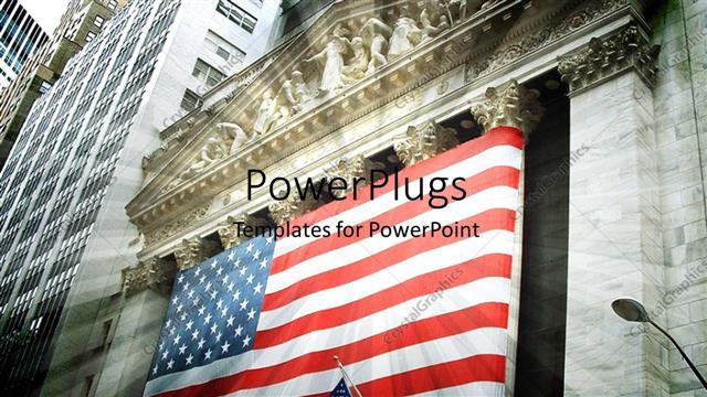  Presentation with wall street - Stock exchange depiction with American flag on wall street