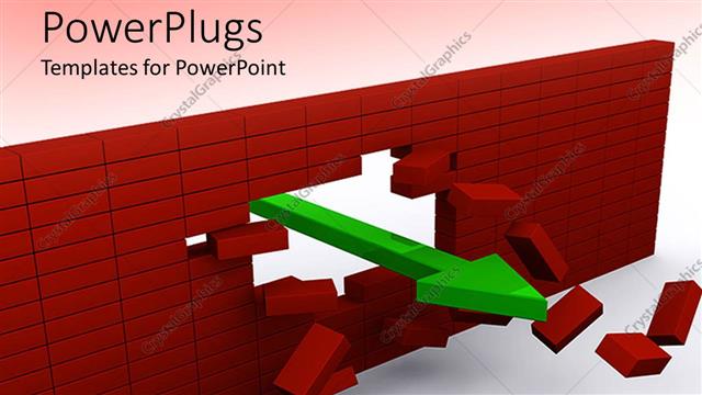  Presentation with wall - Straight green arrow piercing and breaking through a red wall