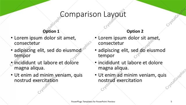 Comparison presentation slide layout
