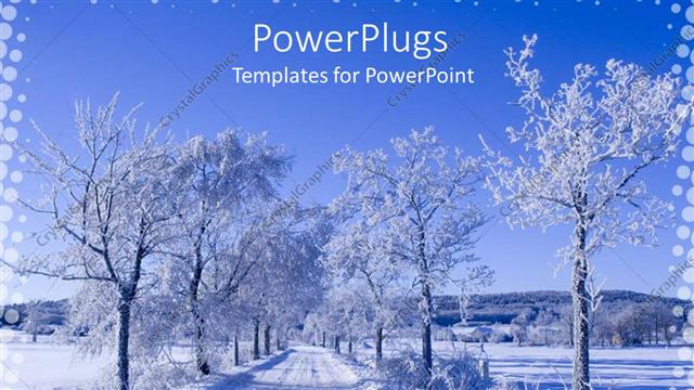  Presentation with mountains - Straight path snowy between withered trees filled with snowy mountains in distance