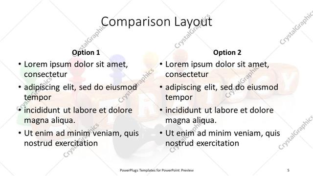 Comparison presentation slide layout