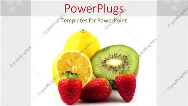  Presentation with lemons - Strawberries, lemons and kiwi on white and gray background