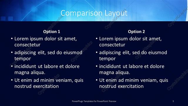 Comparison presentation slide layout