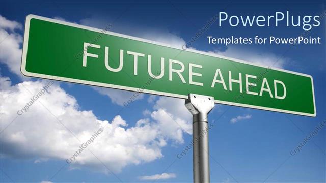  Presentation with future - Street sign pointing future ahead direction choices decisions metaphor