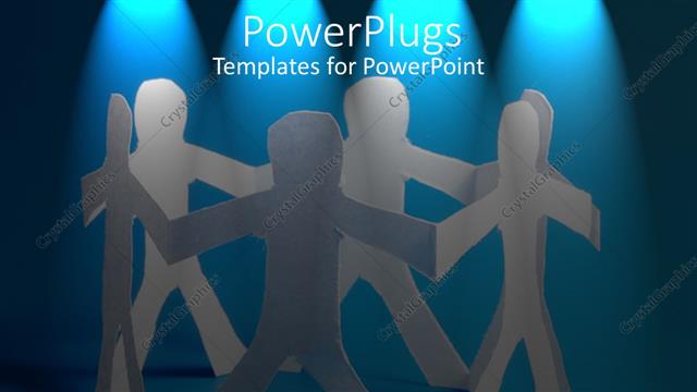  Presentation with blue lights - String of paper dolls arranged in circle under blue lights, friendship, teamwork