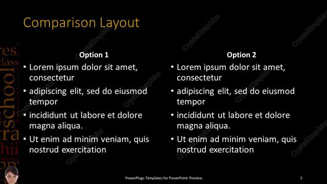 Comparison presentation slide layout