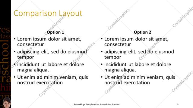 Comparison presentation slide layout