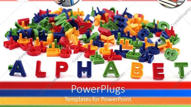  Presentation with carrying school bag - Students carrying books and school bag with colored plastic alphabets